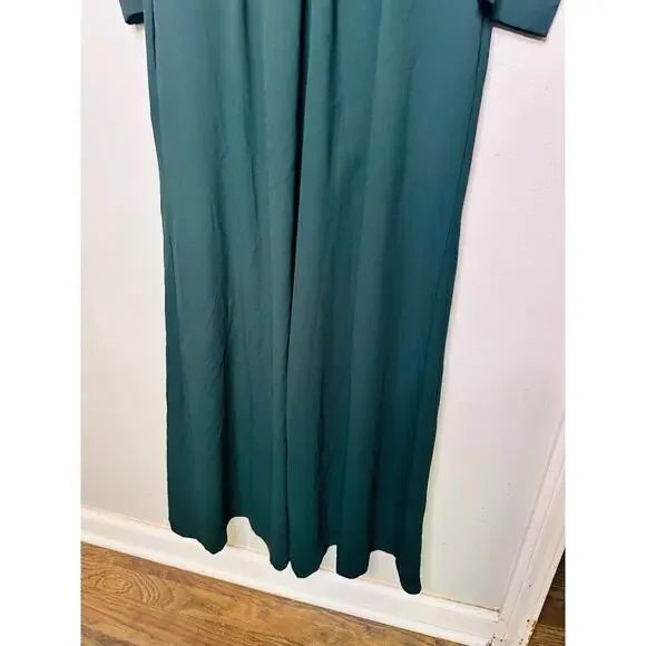 ADAM LIPPES Dark Green Crewneck Long Sleeve Wide Leg Sleek Jumpsuit Size 2